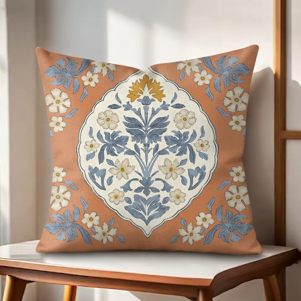 Retro Roman Pattern Cushion Cover Natural Linen Organic Fabric DoubleSided Printing Couch Pillow Covers Home Decor