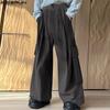 Men Corduroy Trousers Zipper Waist Casual Long Wide Leg Pants With Pockets