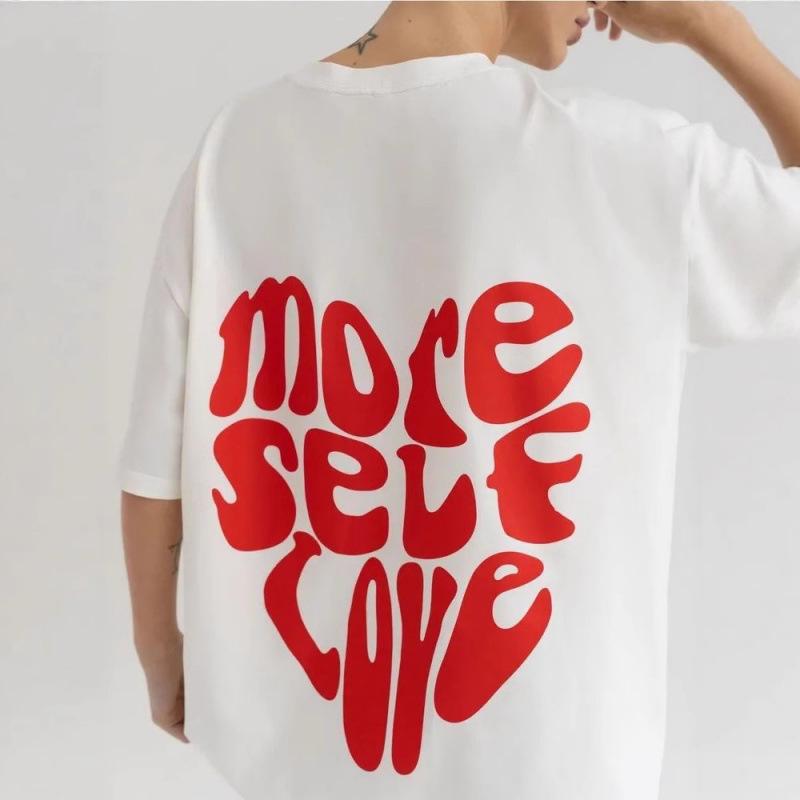 

Pure Cotton Heart Print Short Sleeve T-shirt – Trendy, Versatile, Loose Fit Casual Top L