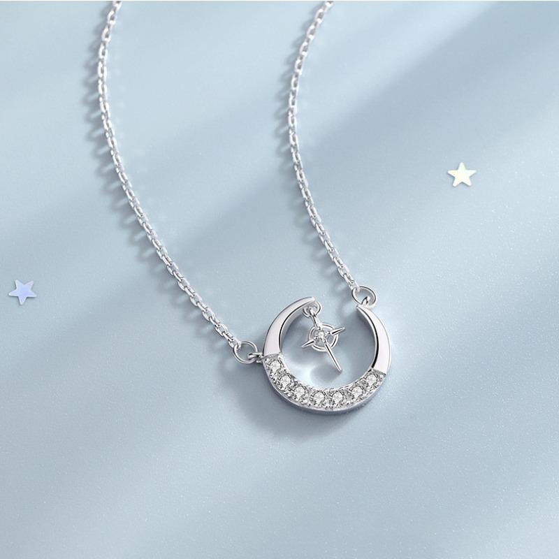 Damesmode Ster Maan Zirconia Hanger Lichte Luxe Sleutelbeenketting Ketting