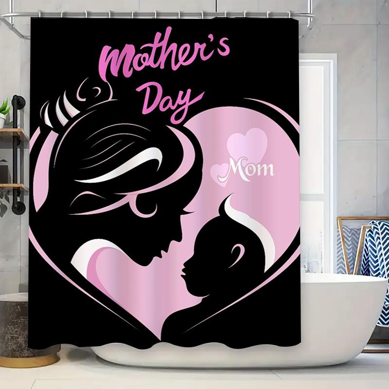 Mother'S Day Heart Print Shower Curtain For Bathroom Decor