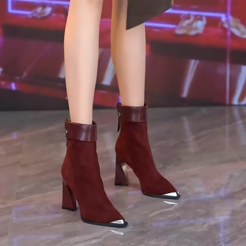 Fashion 2024 Autumn New Fashion Mixed Color Lace Up Ankle Boots for Women Europe America Pointed Toe High Heel Big Size Shoes