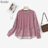 ZANZEA Women Plaid Print Casual Long Sleeve Loose Blouse