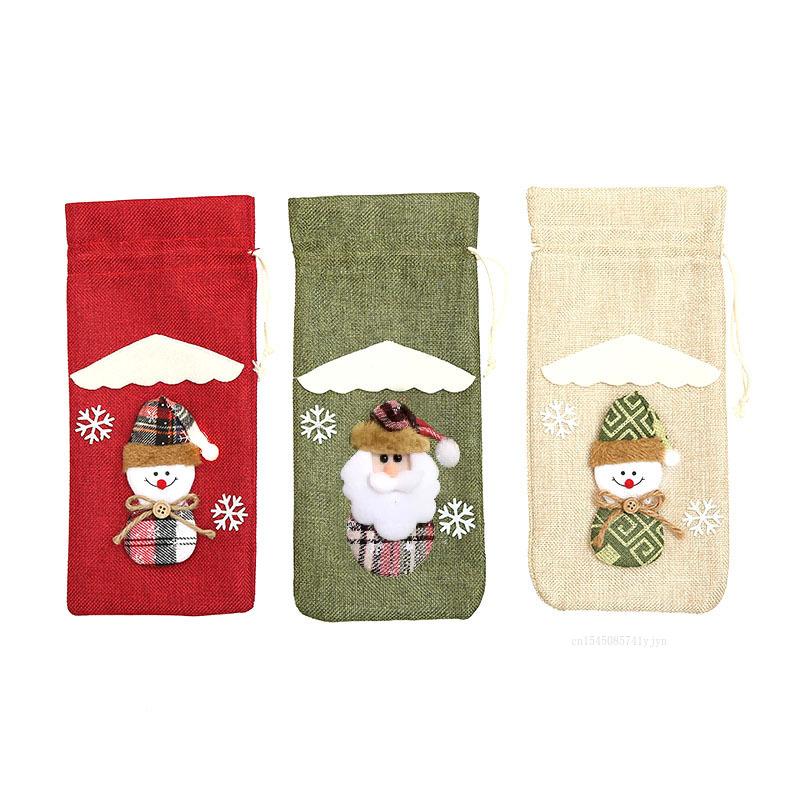 Christmas Red Wine Bottle Cover Cartoon Linen Red Wine Champagne Bottle Bag Champagne Bottle Cover Christmas Decor 2025 New