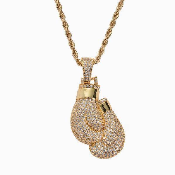 Hot Selling Copper Inlaid Zircon Boxing Glove Pendant, Versatile Accessory Necklace for European and American Hip-hop Trendsetters