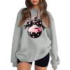 Women's Neck Long Sleeve Casual Loose Fit Sweatshirt Pullover with Color or Small Halloween Print