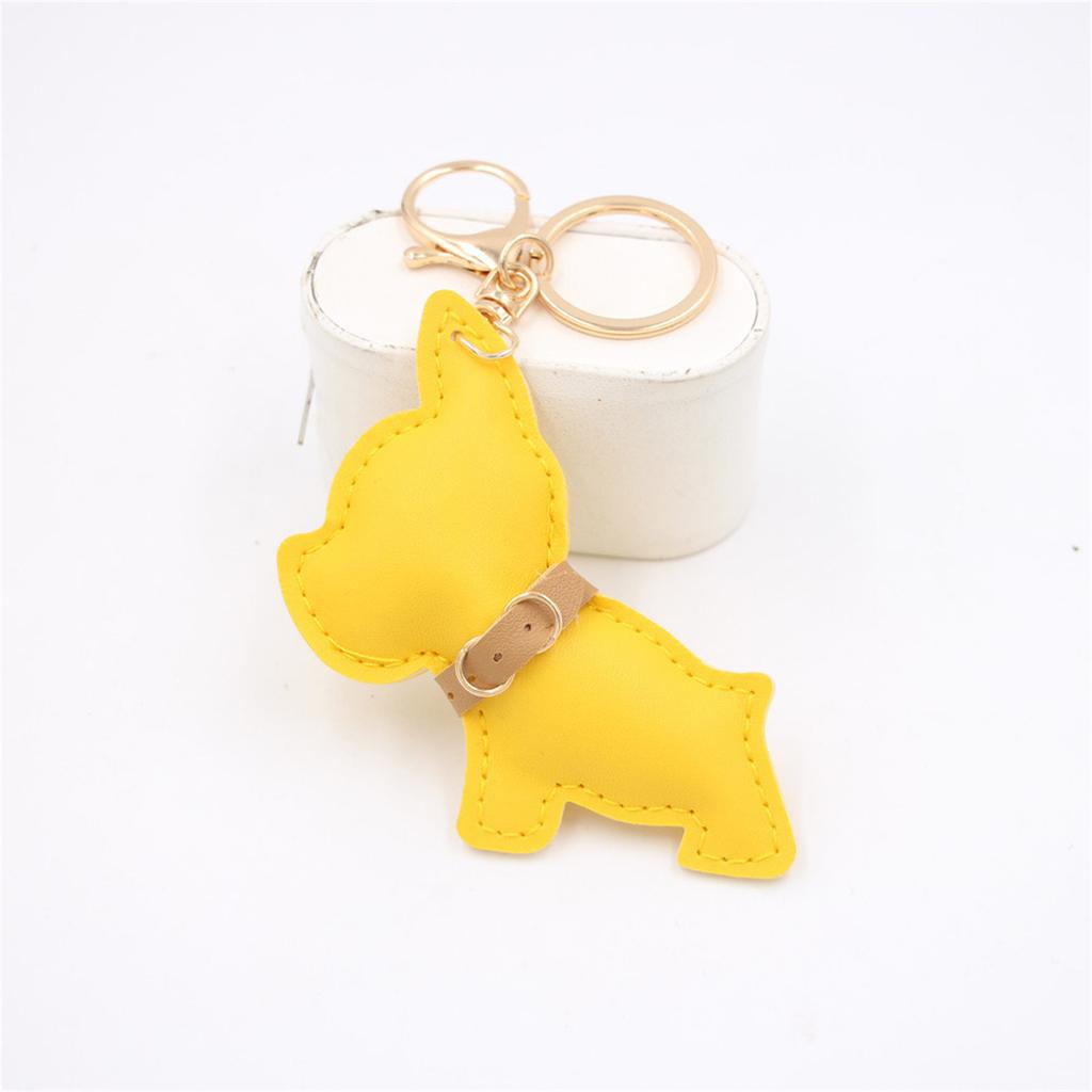 Bulldog Dog Keychain Accessory PU Leather Dog Lover Keyring Backpack Decoration for Pet Lovers and Car Enthusiasts