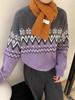 Korean Retro Fair Isle Jacquard Wool Knit Sweater for Women - Casual, Versatile, Slimming, Half-High Neck