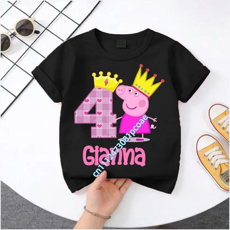 Peppa Pig 1-8 years old children' Polyester short-sleeved boys' sports shirt, girls' casual top with digital print, summer T-shirt