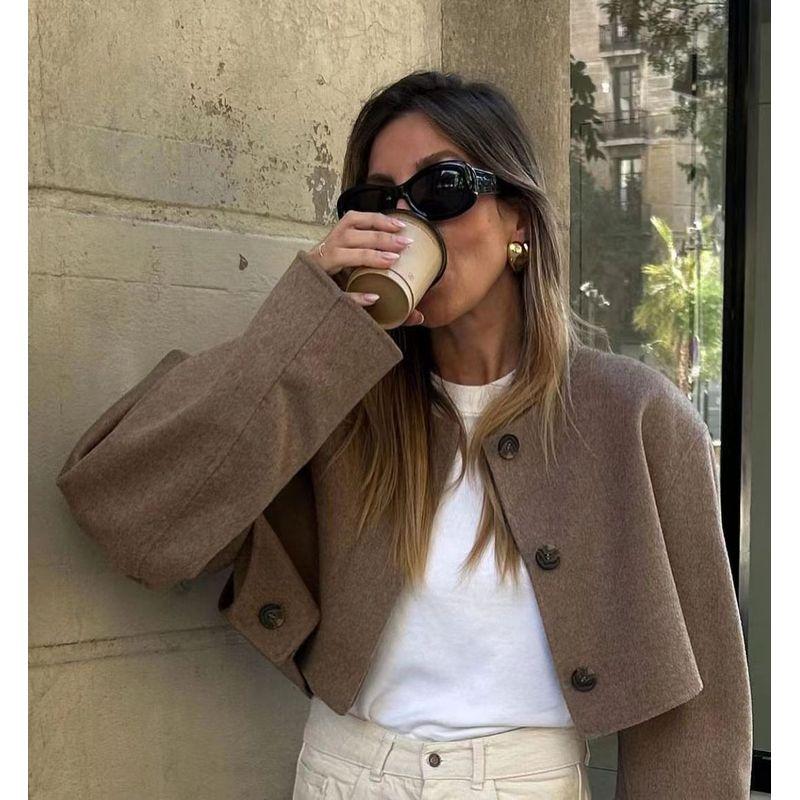 

Новая женская одежда в западном стиле Короткий топ Шерстяной С длинным рукавом Верхняя одежда Короткая куртка с длинным рукавом Khaki L