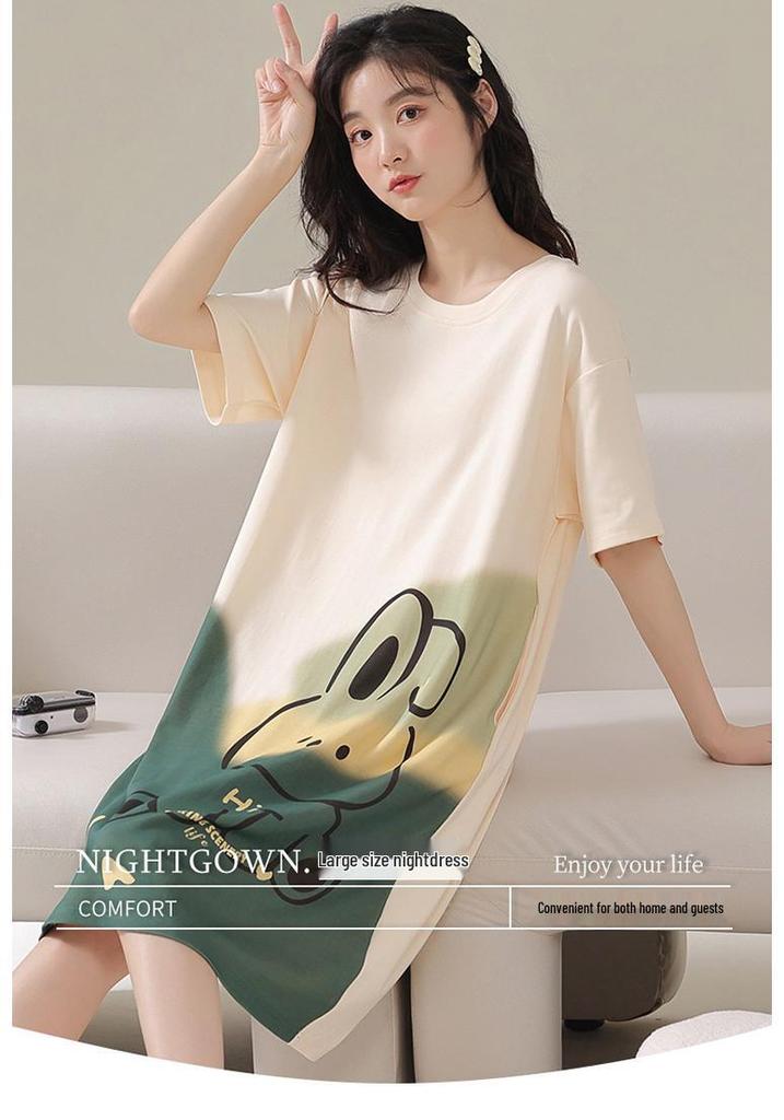 Women's Summer Short Sleeve Sleep Dress - Plus Size, Medium Length, Cute and Sweet