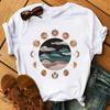 Women Casual Fashion T-Shirt Letter Sun Moon Print Loose O-Neck Short Sleeve Elastic Stretched Tshirt Summer Tops For Women
