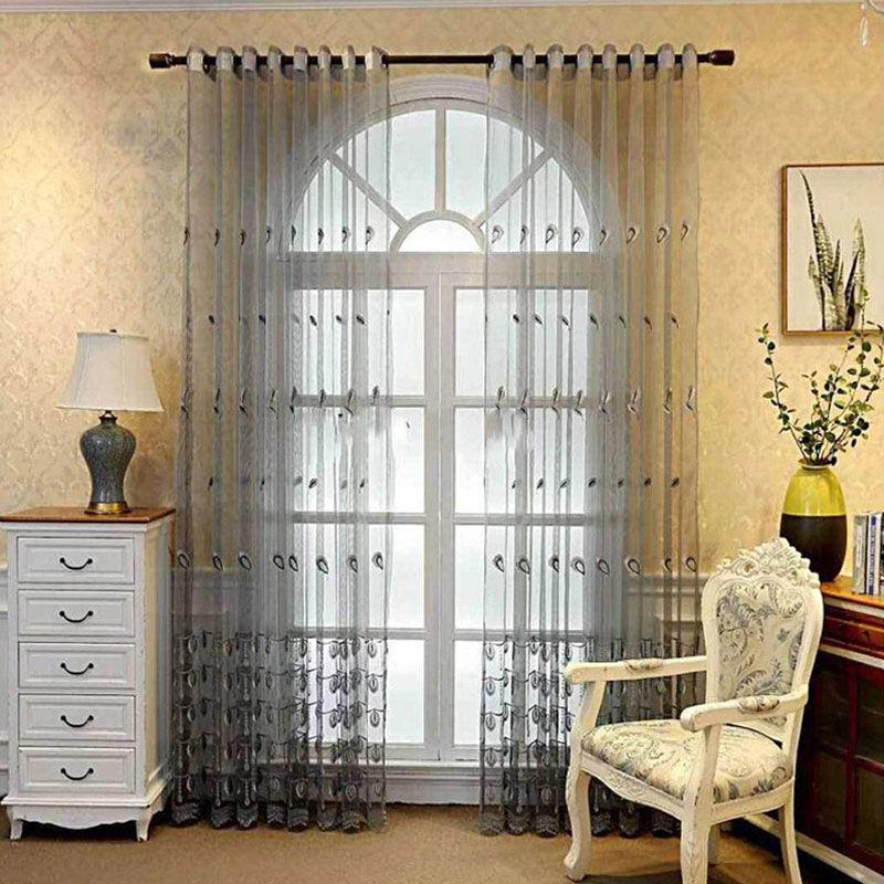 Ekran okienny Haftowany ekran okienny Fioletowy Szary Żółty Gaza Salon Sypialnia Balkon Zasłona zaciemniająca