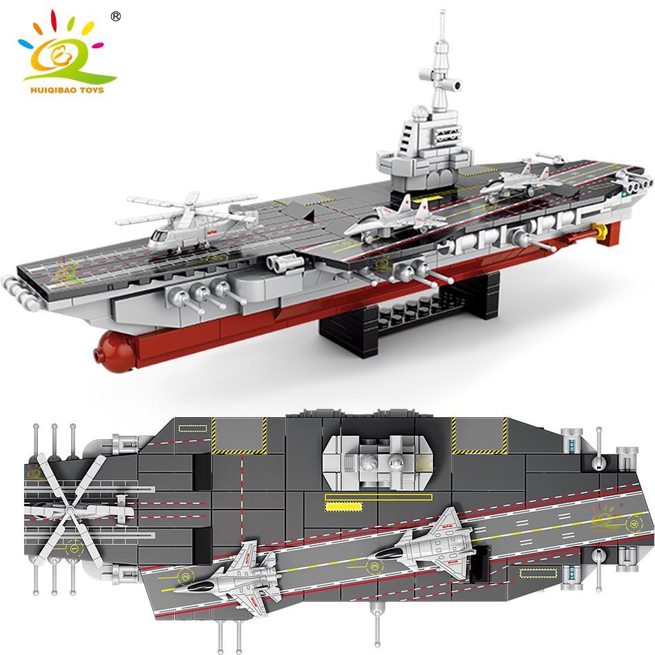 HUIQIBAO 562pcs 8in1 Military Ship Aircraft Cruiser Building Blocks Army Weapon Warship Truck Bricks City Toy for Children Gift