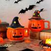 Unique Halloween Themed Ceramics Coffee Cup With Detachable Witch Hat Cover Pumpkin Shape Mug For Hot Beverages Gift