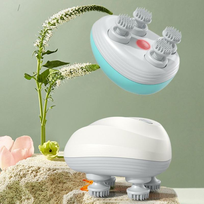 Electric Scalp Massager with 4 Soft Silicone Heads IPX7 Waterproof for Deep Cleaning Hair Growth Relaxation Home Travel Use