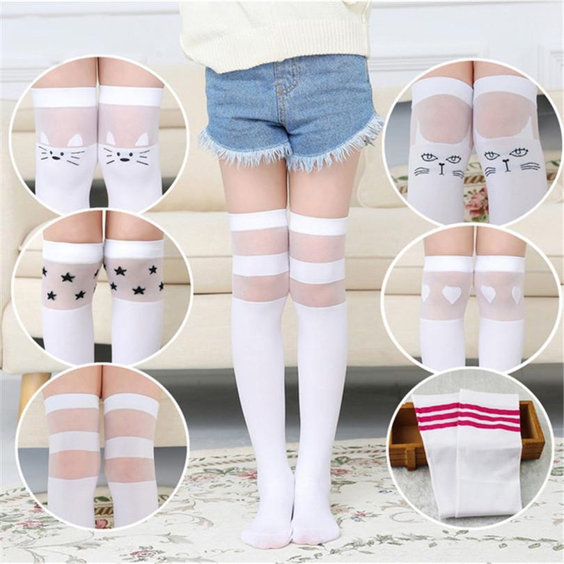 White school girls over the knee high long socks cartoon cat/star/heart/stripe design baby kids child student princess stockings