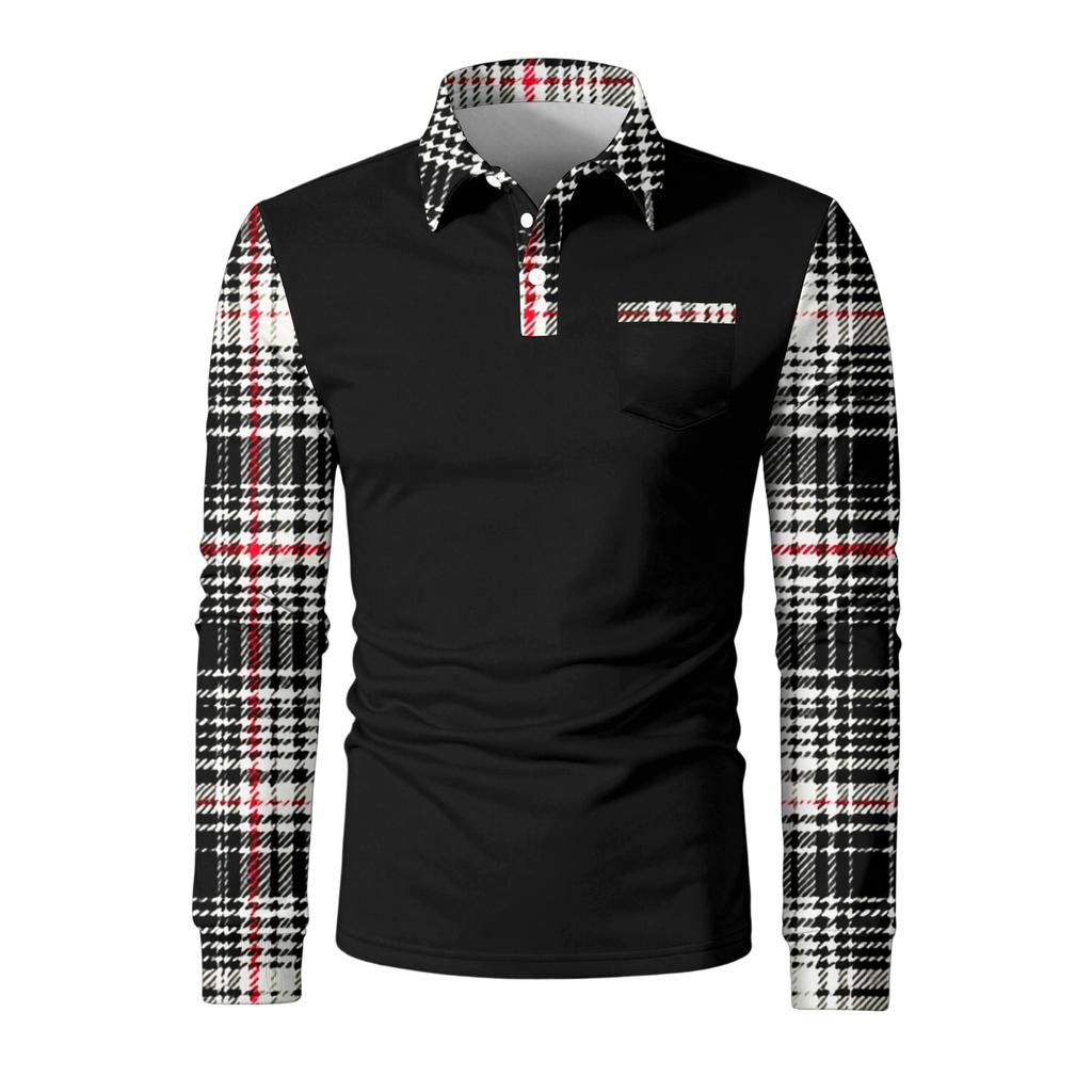 Męska długa, z długim rękawem, kołnierzykiem, zapinana na guziki, z kieszenią, codzienna bluzka