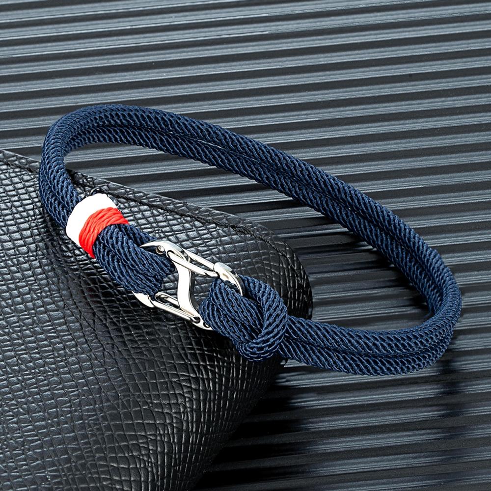 Navy Blue Braided Rope Bracelet Stainless Steel Double Push Carabiner Clasp Survival Bracelet for Men Women Couple Gifts