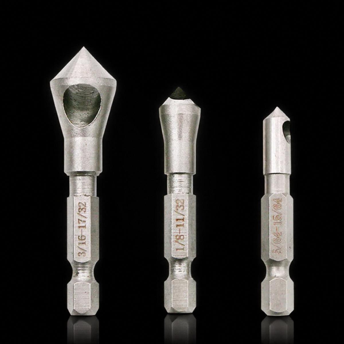 

3PCS 90 Degree Countersunk Bit Deburring Drill Tap Hole Milling Cutter Hand Tools for Wooden Soft Metal Plastic Chamfer