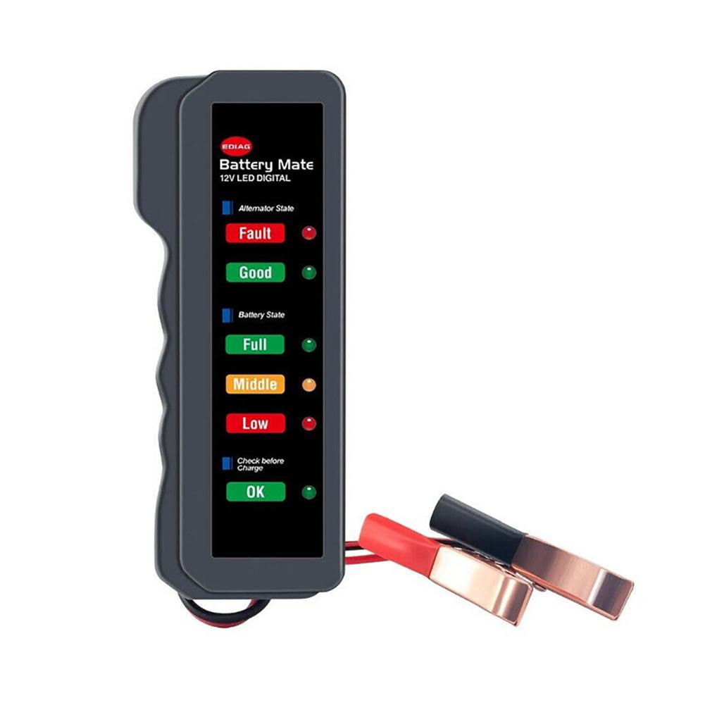 12V Battery Diagnostic Tool Digital Auto Battery Tester 6 LED Display Digital Battery Monitoring Meter for Car Motorcycle Trucks