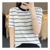 Navava Thin Short Sleeve Round Neck Stripe Knit Nk2093