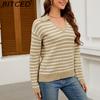 BITCED Women's Autumn/Winter Striped Sweater Casual Oversized Long-Sleeved Minimalist Pullover Knit Base Layer