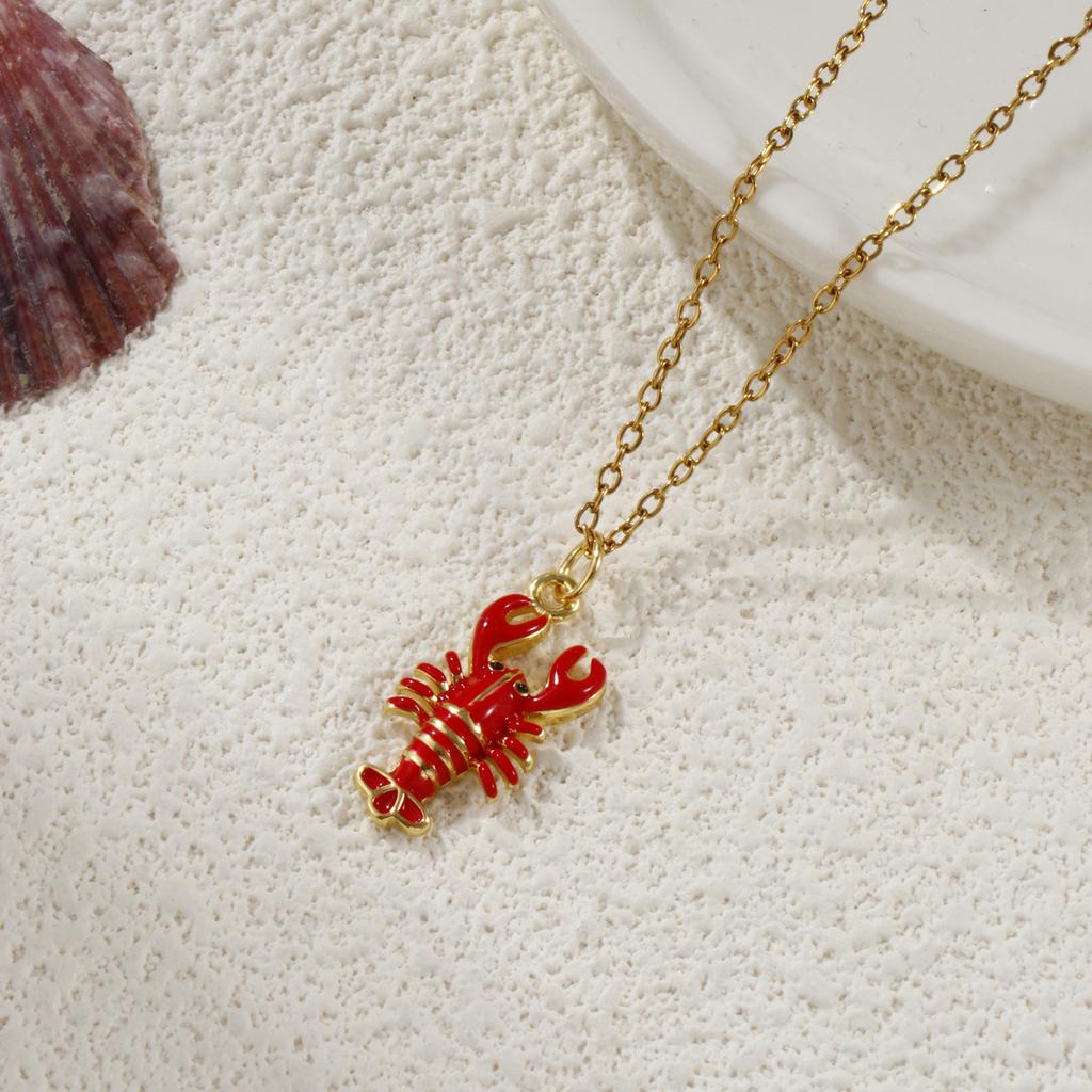 1 Piece Brass Ocean Jewelry Charms 18K Gold Plated Red Enamel Lobster 3D Pendant For DIY Necklace Jewelry Making