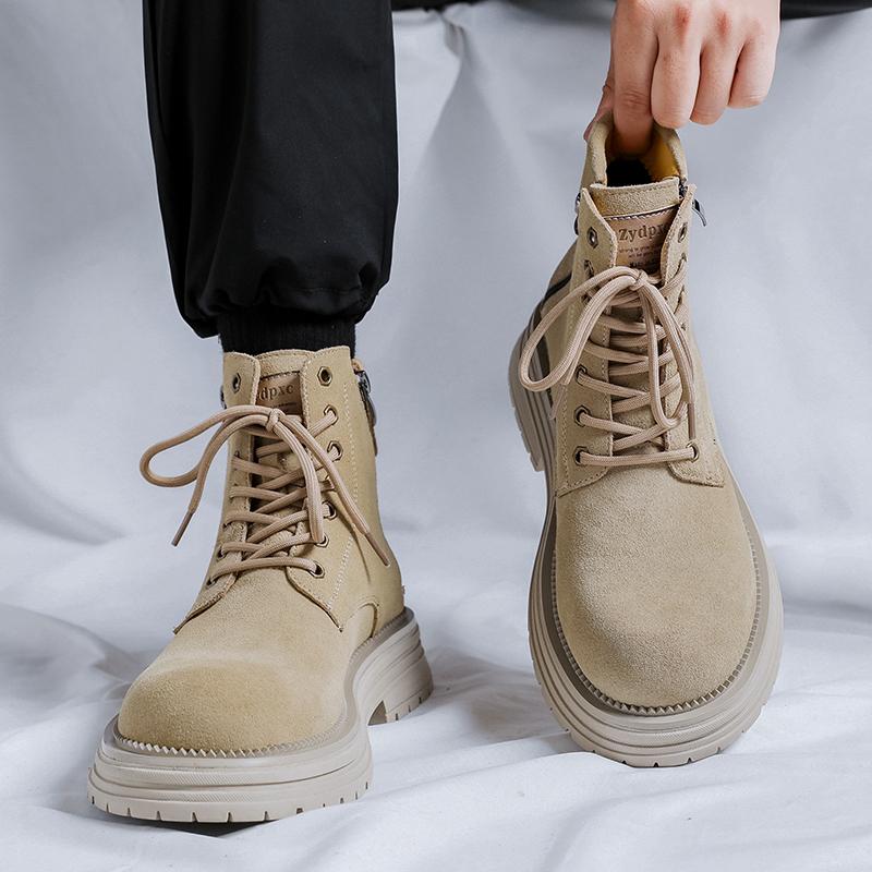 New Men's High-top Leather Boots Fashionable Outdoor Sports Shoes Anti-slip Lace-up Ankle Boots Durable Comfortable