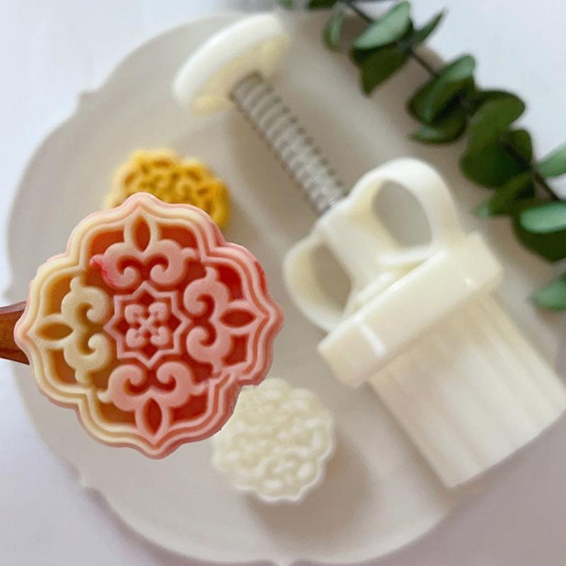 Plastic Mooncake Moulds Pastry Mold Mooncake Baking Tools Flower Shaped ABS Material Mooncake Stamps for Festival Baking