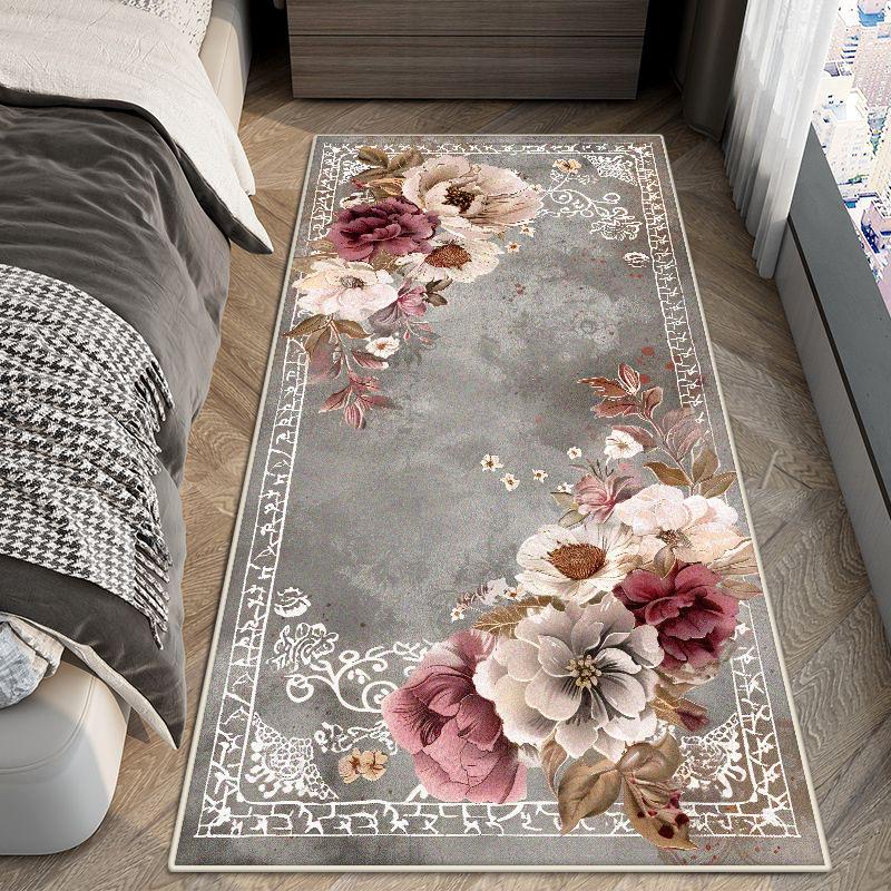 Modern Big Size Antiskid Bedroom Bedside Carpet Flower Design Cloakroom Aisle Decor Long Rug Easy Cleaning Entrance Door Mat