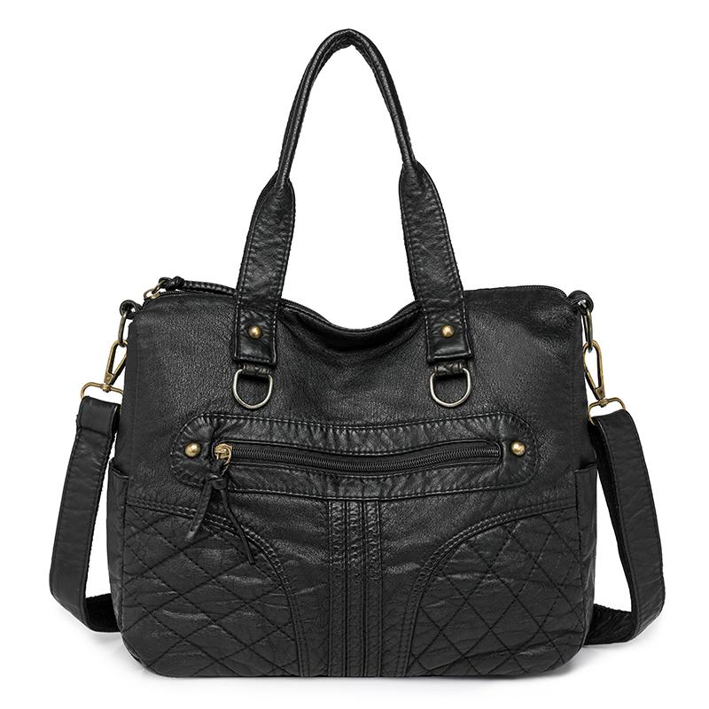 Håndveske med stor kapasitet Mykt skinn Multifunksjonell totebag Vintage dame skulderveske