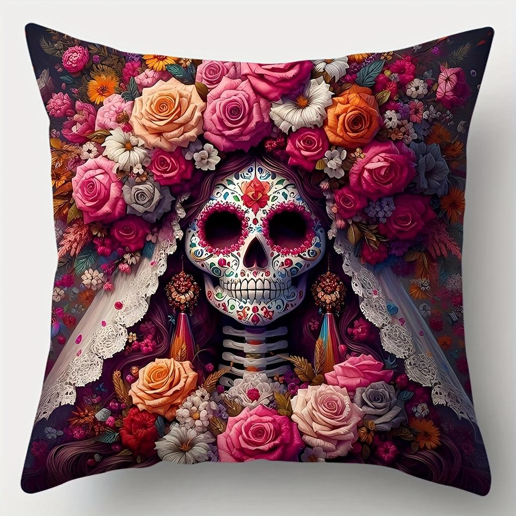 4Pcs Halloween Pillow Covers Romantic Skull Couple Pattern Double-Sided Printed 17.72X17.72Inch Polyester Sofa