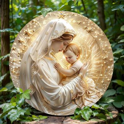 Segno Ghirlanda a Tema Maria, Decorazione Rotonda Religiosa in Legno, Casa, Caffè, Soggiorno, Decorazione da Parete, Regalo per le Feste, Semplice ed Elegante Appeso alla Porta del Bagno