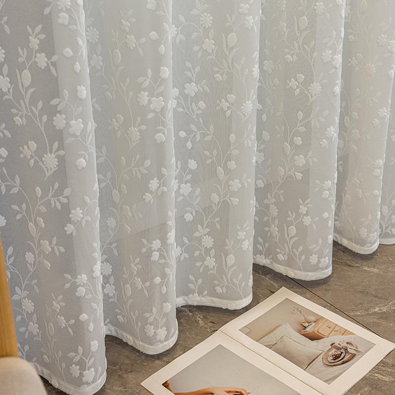 Élégants Rideaux Floraux Transparents Style Pastoral Coréen - Rideaux Semi-Transparents à Œillets pour un Accrochage Facile, Parfaits pour la Décoration de la Chambre à Coucher et du Salon