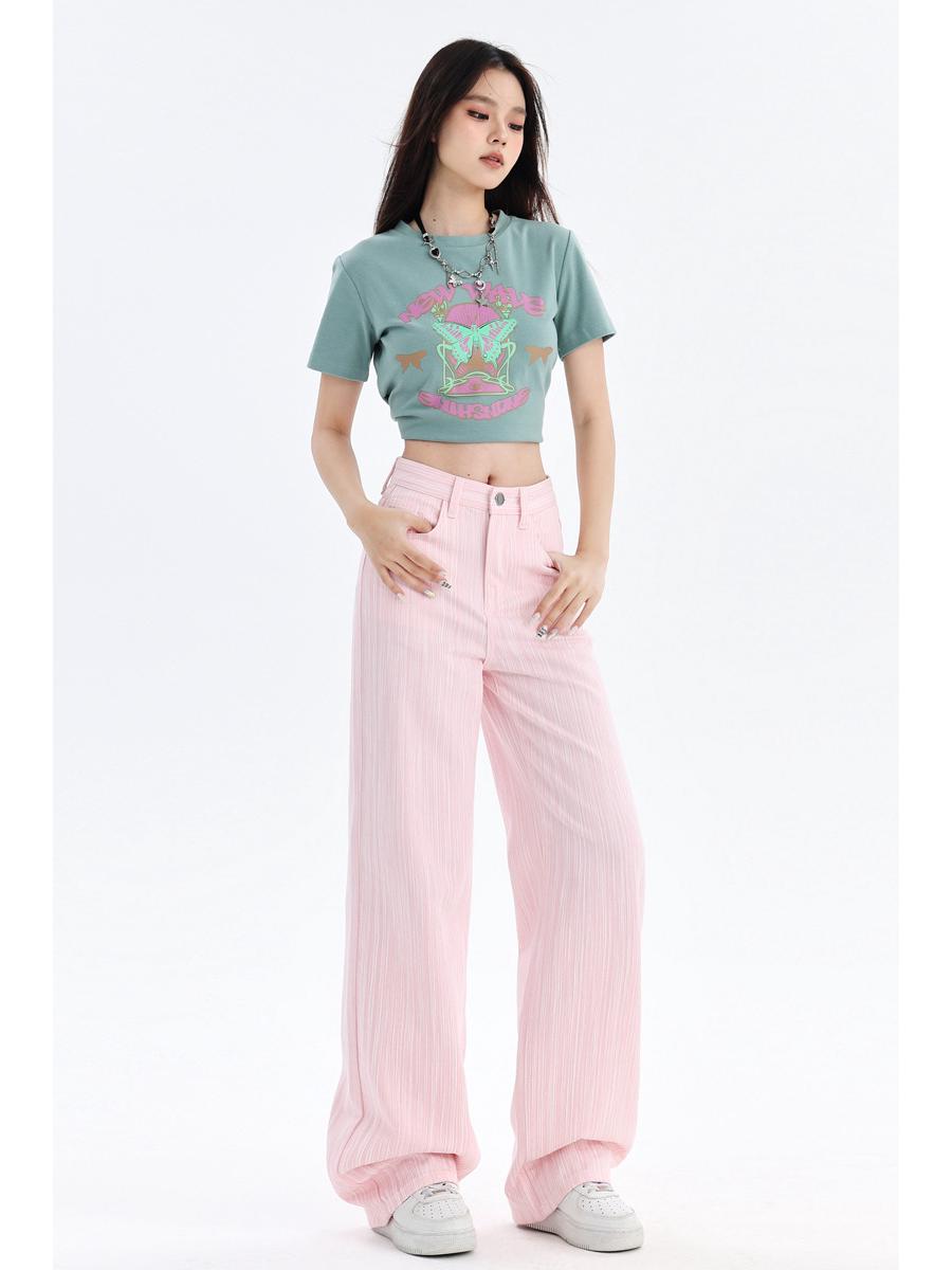 

Женские джинсы с высокой талией и широкими штанинами в полоску мятно-зеленого цвета — коллекция осень 2024 г. Medium (M)