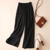 Pantalon Large en Coton Lin pour Femmes Pantalon d'Été pour Femmes Pantalon Décontracté Longueur Totale Pantalon Droit à Taille Haute Ample Uni Tendance