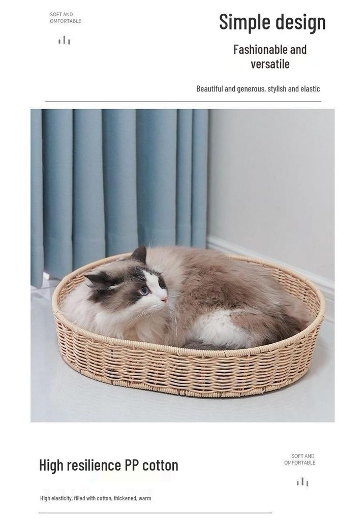 Handgefertigtes gewebtes Katzenbett & kleiner Hundezwinger - Für alle Jahreszeiten, waschbar, Anti-Rattan-Design
