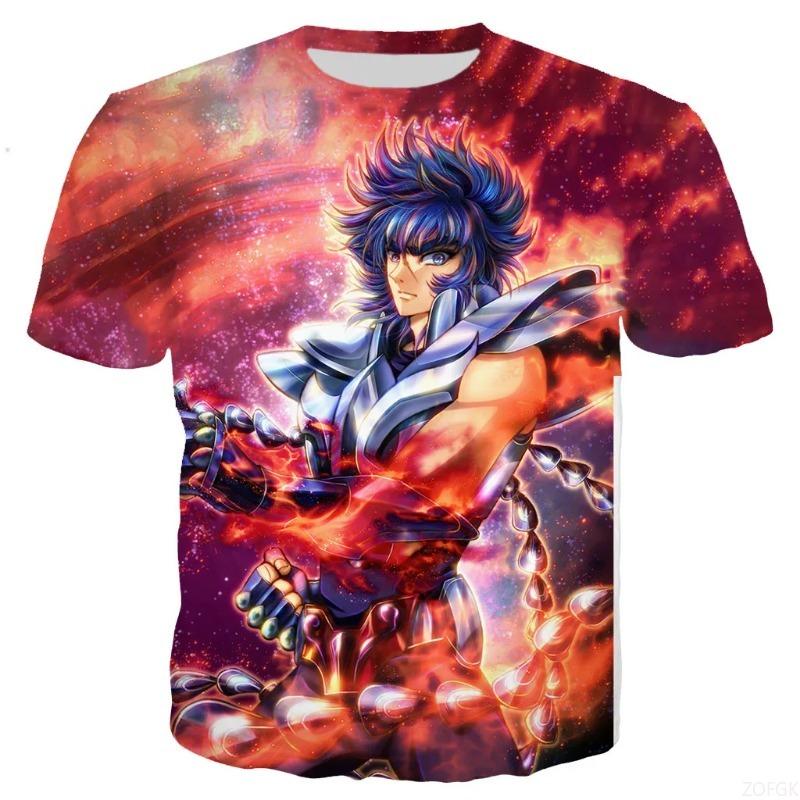 Verano Nuevo Harajuku Saint Seiya Impresión 3D Moda Callejera Casual Niños Cuello Redondo Holgado Manga Corta
