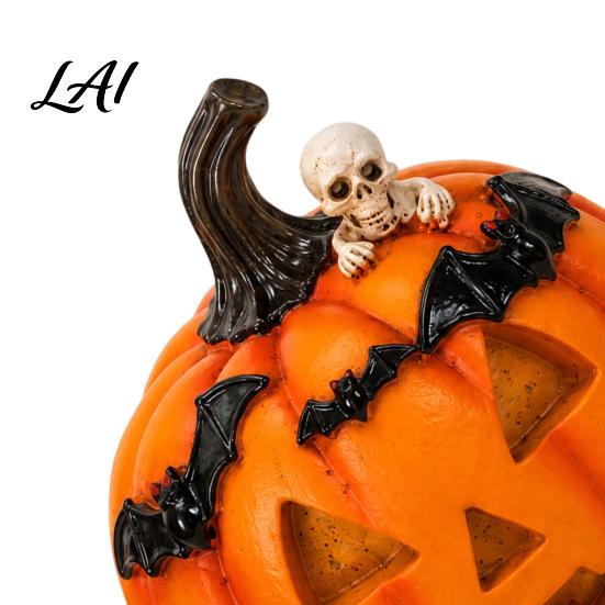 Vivid Skeleton Figurines Halloween Pumpkin Ghost Bat Skull Figurine Cute Resin Handcrafted Props Tabletop Ornaments for Home Party Shelf Mantels