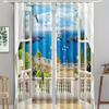 2pcs 3D Balcony Beach Landscape Curtain Window Treatment For Bedroom Living Room Kitchen Study Room Home Decor Free Shipping
