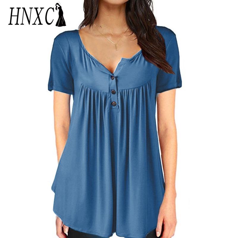 HNXC Women's Fashion Casual Solid Color Print Short Sleeve Blouses & Shirts