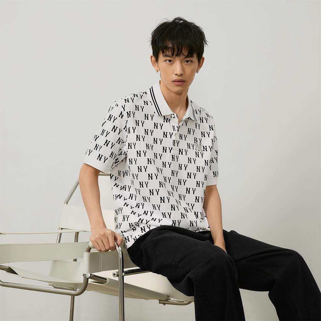 New MLB MONOGRAM Collection New York Yankees SS24 Polo Shirt Unisex Ivory White 3APQM0443-50IVS