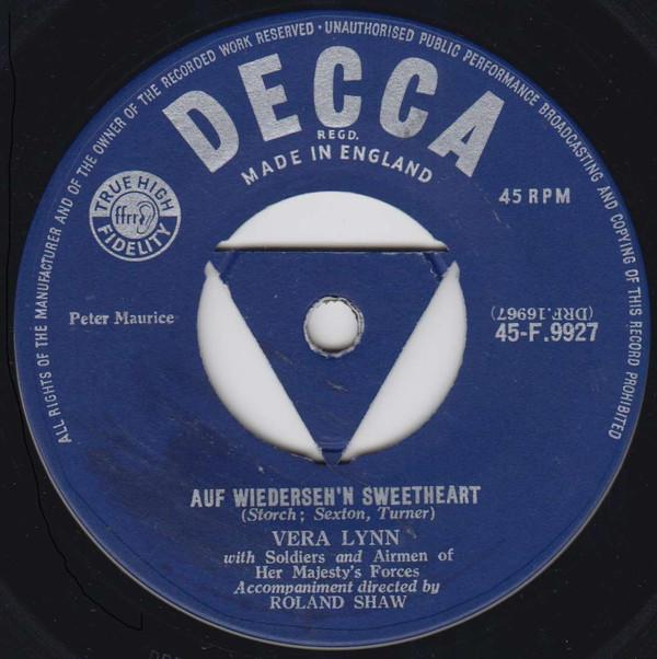 

7inch Record VERA LYNN Auf Wiedersehn Sweetheart 45F9927 Decca 1960 UK Pop Used
