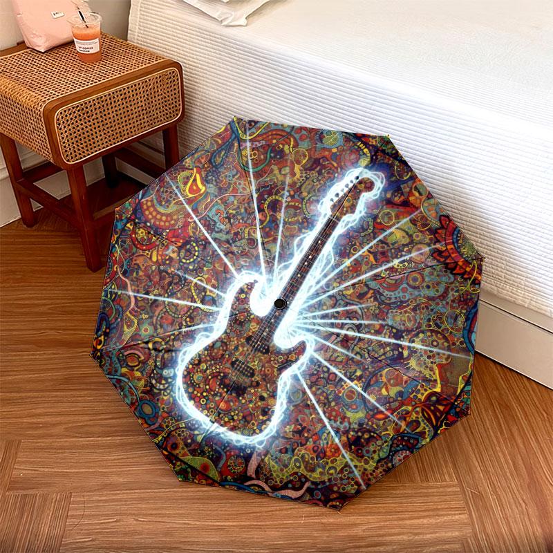 Vintageguitar Pattern Pattern New Style Umbrella, 1 Piece Automatic Folding Umbrella, Portable Travel Umbrella, Outdoor Umbrella, Birthday Gift