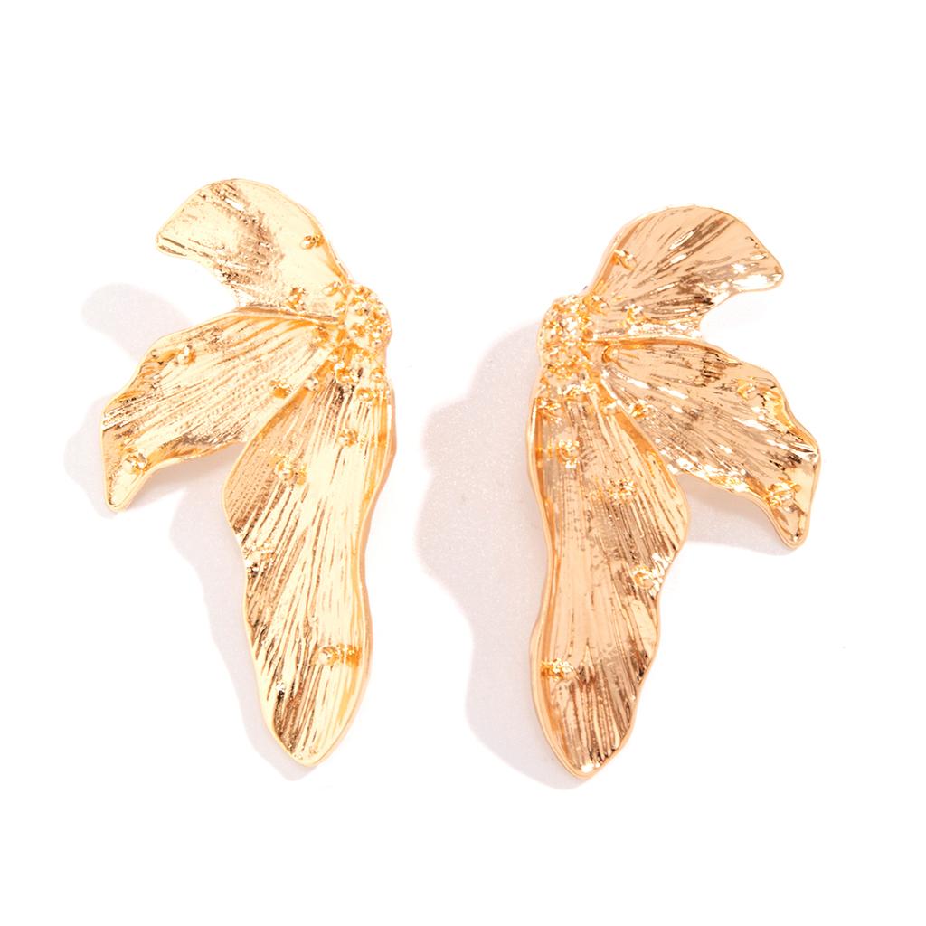 IngeSight.Z Vintage Metal Geometric Leaf Stud Earrings for Women Punk Exaggerated Gold Color Earrings Party Jewelry Gifts