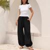 Womens Casual Drawstring Wide-Leg Pants With Pockets Cotton Blend Loose Fit Comfortable Style