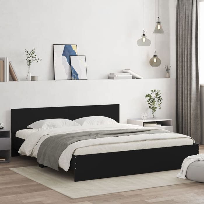 VidaXL Bed Frame with Headboard Black 200x200 Cm 3207456