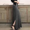 Women Maxi Skirt Adjustable Drawstring High Waist Side Slit Large Hem Long Skirt Solid Color A-Line Skirt