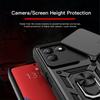 KEYSION Shockproof Armor Case for TECNO POVA 7 4G Slide Camera Lens Protection Metal Ring Stand Phone Back Cover for TECNO Pova7